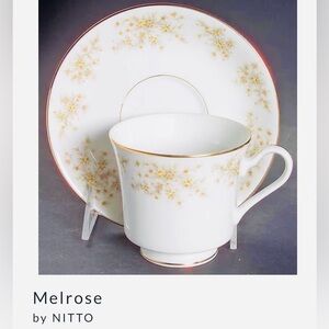 Melrose White and Gold Floral Cup and Saucer Set, Fine China , Like New